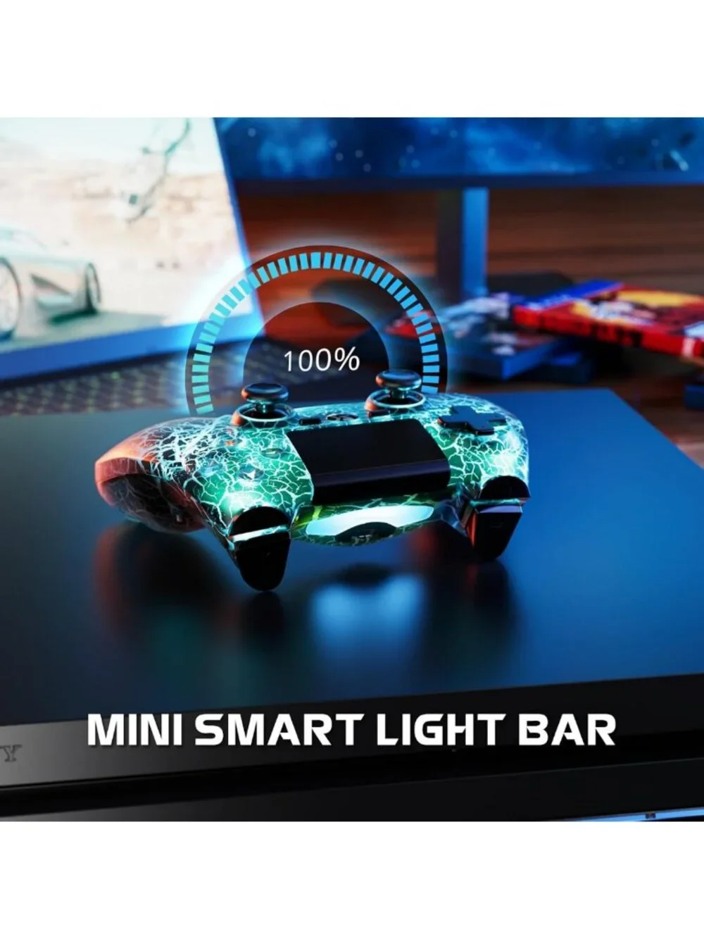 2 Pack Wireless PS4 Controllers - LED Backlit, 1000mAh Battery, Double Shock